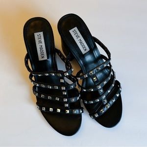 STEVE MADDEN black studded sandals, size 7M